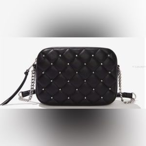 NWT Rebecca Minkoff black faux leather quilted silver studded Crossbody purse